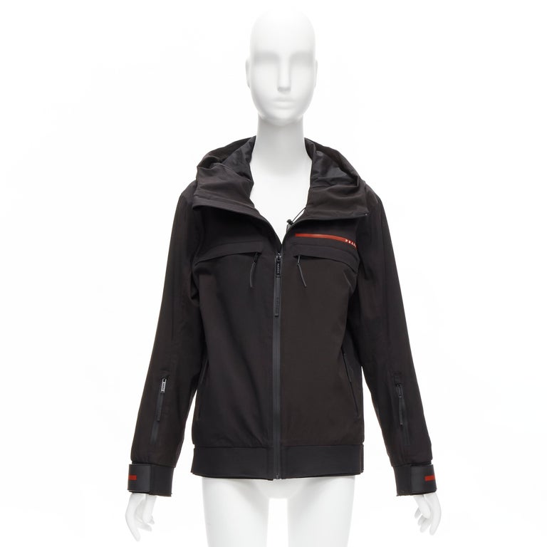 PRADA 2021 Linea Rossa black nylon red logo technical ski jacket M For Sale  at 1stDibs