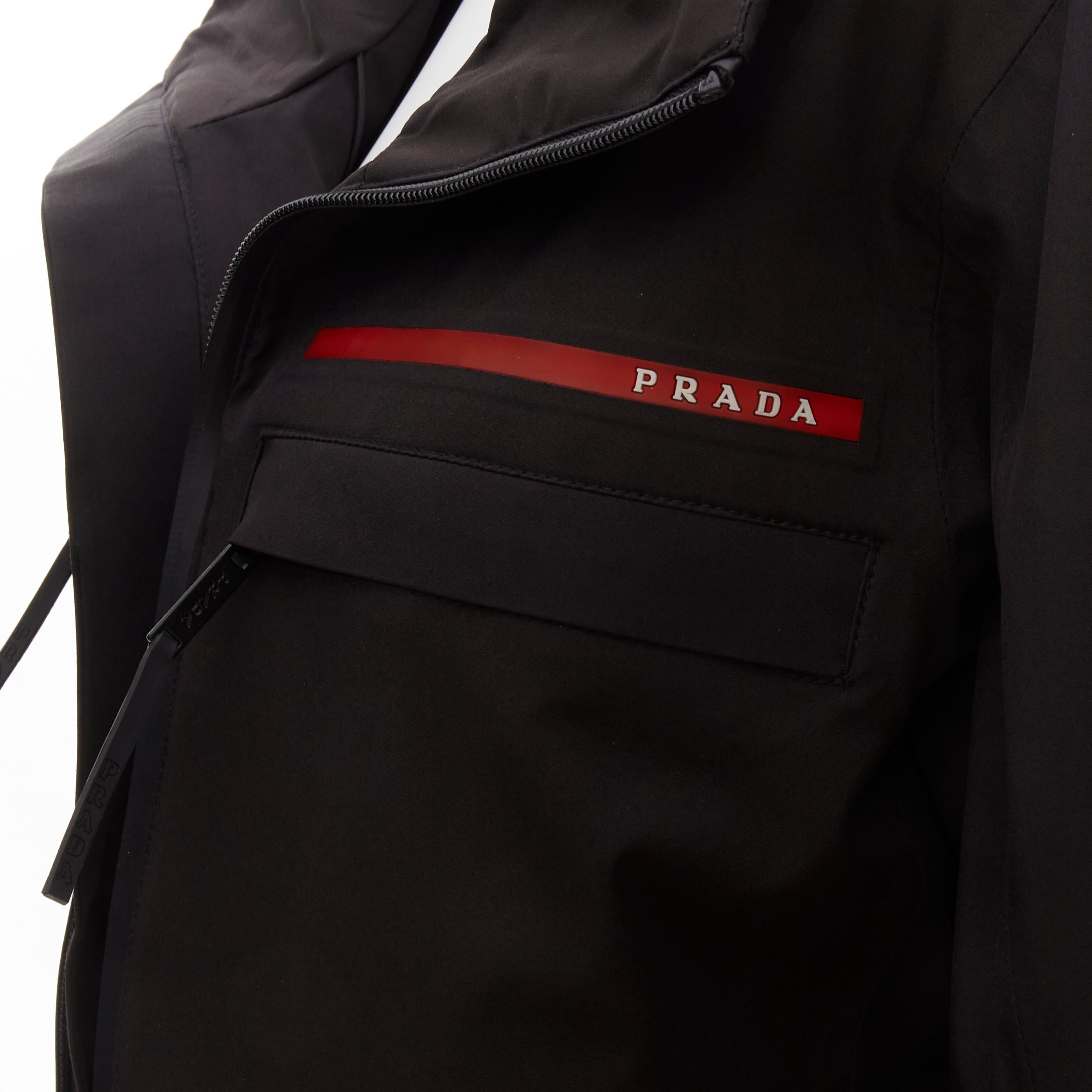 PRADA 2021 Linea Rossa black nylon red logo technical ski jacket M For Sale 1