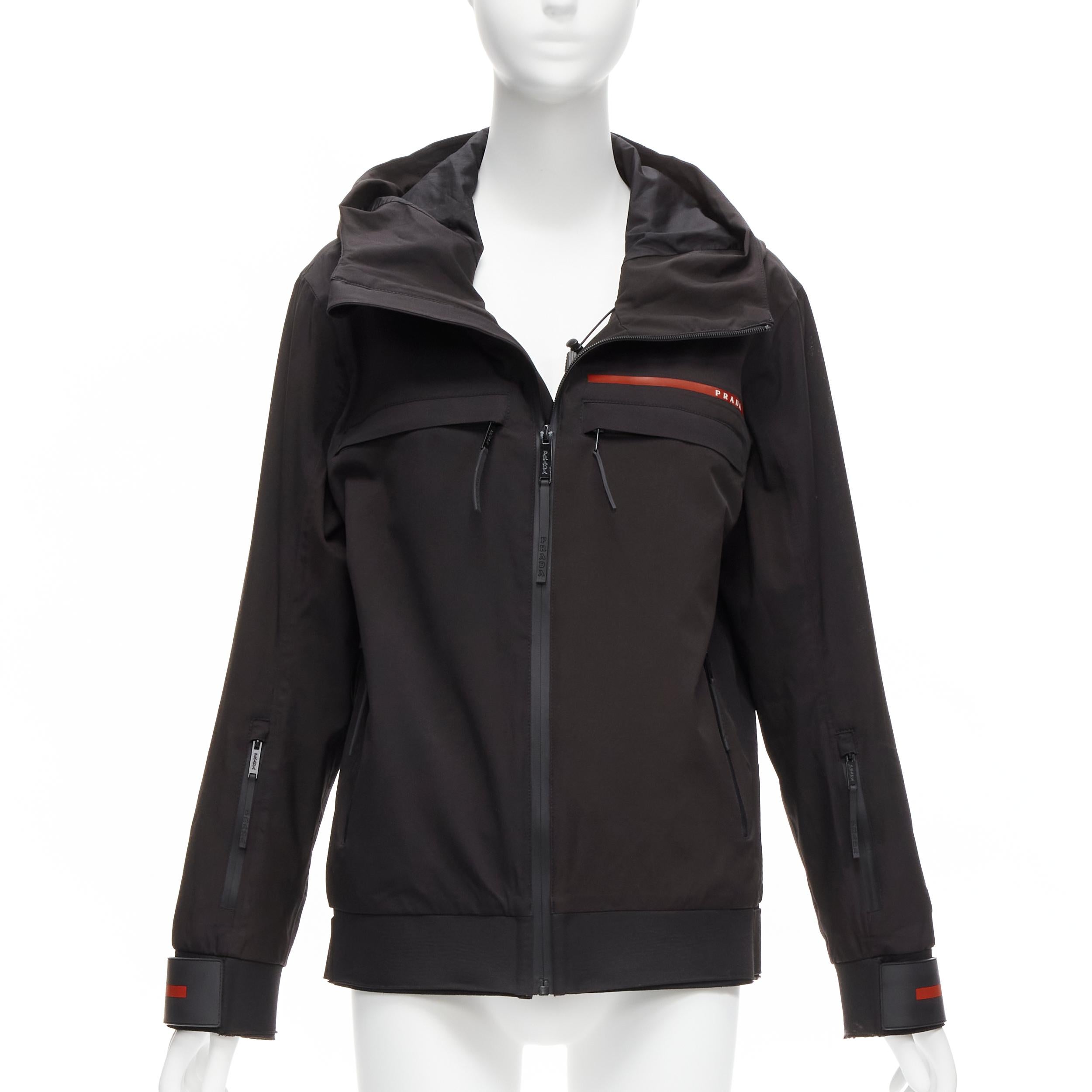 PRADA 2021 Linea Rossa black nylon red logo technical ski jacket M For Sale  at 1stDibs