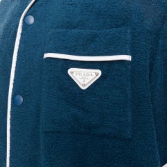 PRADA 2021 navy blue terry cloth toweling cotton logo pocket bowling shirt M