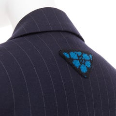 PRADA 2021 marineblauer, einreihiger Blazer aus reiner Wolle mit Nadelstreifen, kastenförmiger Schnitt, IT38 XS
