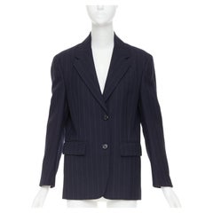 PRADA 2021 marineblauer, einreihiger Blazer aus reiner Wolle mit Nadelstreifen, kastenförmiger Schnitt, IT38 XS