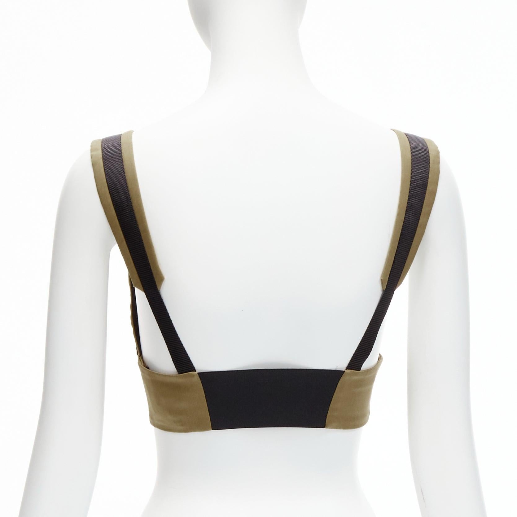 Women's PRADA 2021 orange zip khaki green technical strap bra top IT40 S For Sale