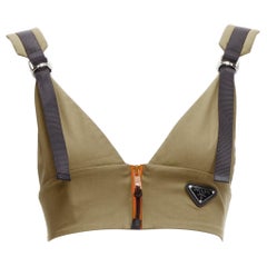 PRADA 2021 orange zip khaki green technical strap bra top IT40 S
