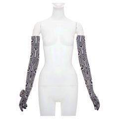 PRADA 2021 Raf Simons : gants longs à poche triangulaire en laine noire et blanche, taille M