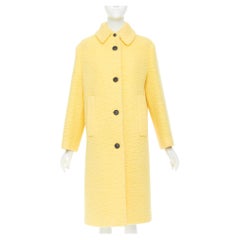 PRADA 2021 Raf Simons Runway pastel yellow wool boucle long oversized coat IT38