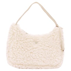 PRADA 2021 Re Edition 2000 Eco Pelliccia ecru shearling mini hobo bag