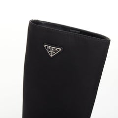 PRADA 2021 Re-Nylon brushed leather triangle logo block heel knee boots EU41