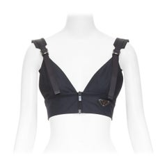 PRADA 2021 Re-Nylon Gabardine argento logo fibbia cinturino bralette crop top IT38 XS