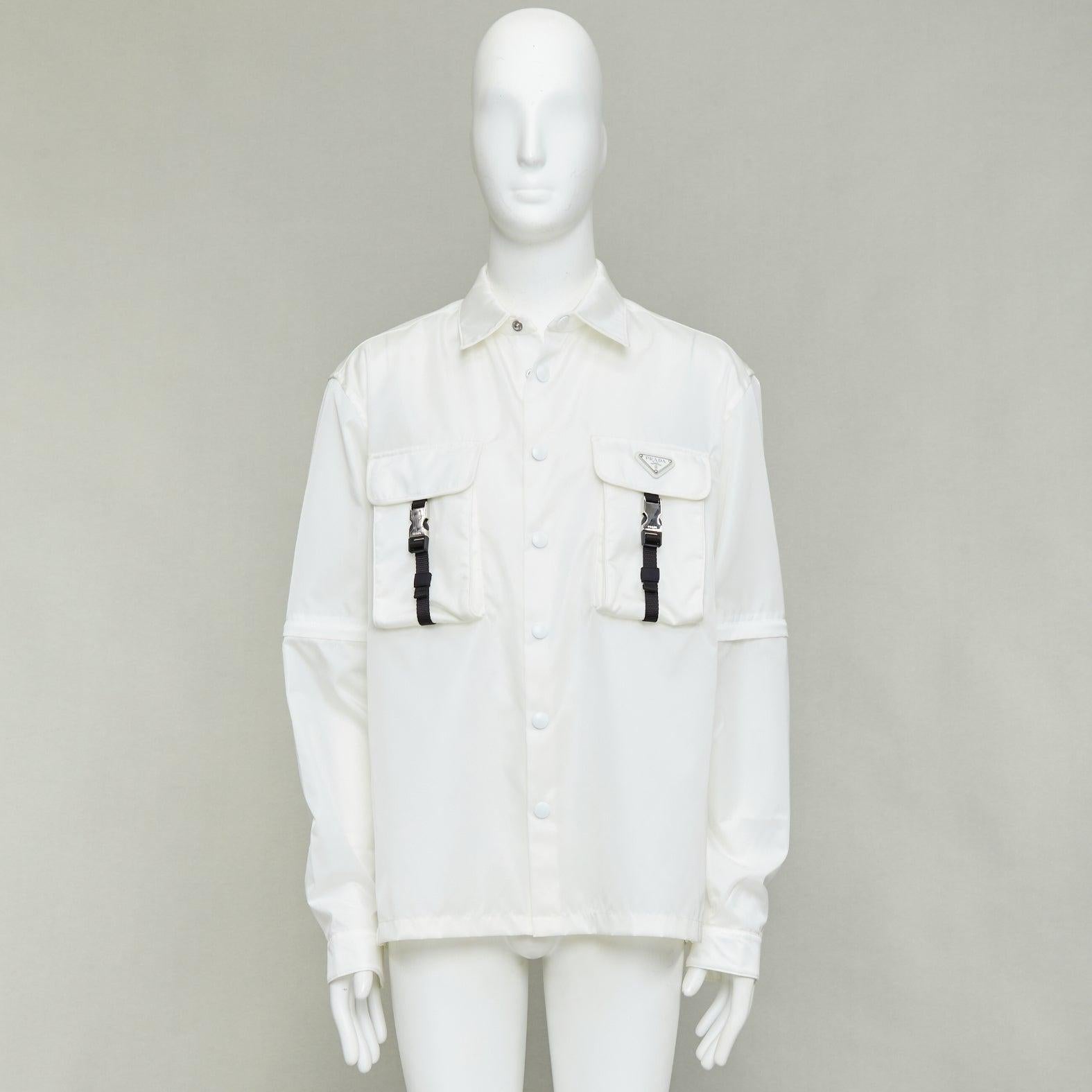 Prada 2021 Re-Nylon nylon tecnico fibbie tasca trasformabile camicia giacca XL in vendita 4