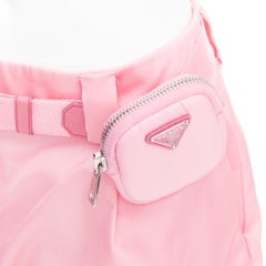 PRADA 2021 Re-Nylon pink triangle logo mini pouch high waist shorts IT38 XS