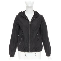 PRADA 2021 Re Nylon silver triangle logo plague zip up hooded windbreaker IT38