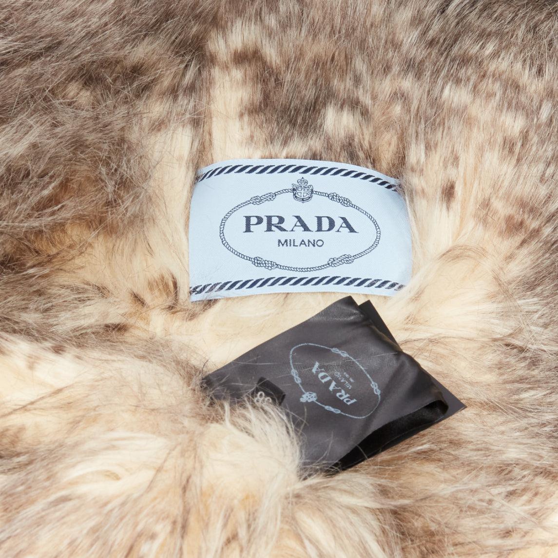 PRADA 2021 Runway brown faux fur lined triangle pouch navy nylon off shoulder 7