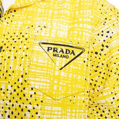 PRADA 2021 Runway Double Match Bananas Tweed yellow cotton bowling shirt S