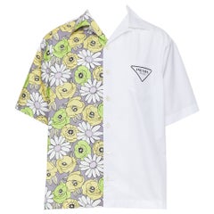 PRADA 2021 Runway Double Match Blossom daisy floral split cotton bowling shirt :