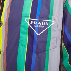 PRADA 2021 Runway Double Match camo stripe oversized light nylon bowling shirt