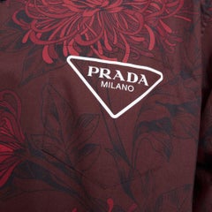 PRADA 2021 Runway Double Match red iris burgundy floral split bowling shirt L