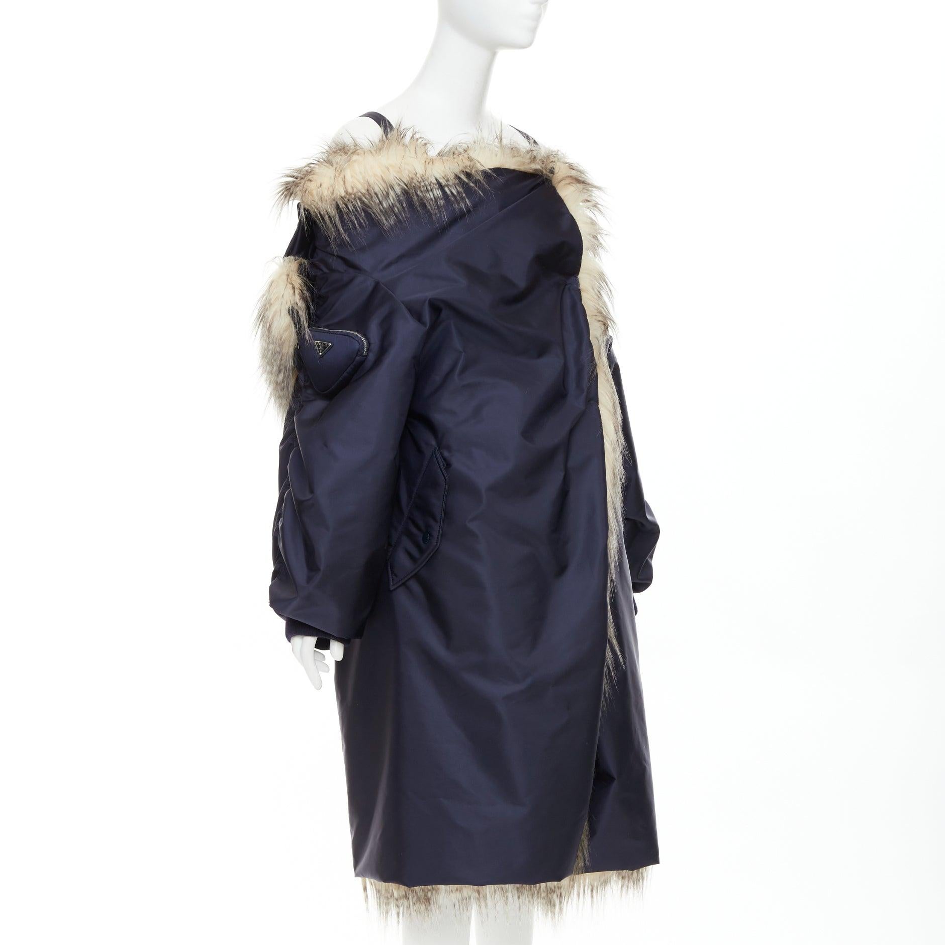 PRADA 2021 Runway faux fur oversized off shoulder bomber coat IT38 XS Rihanna In New Condition For Sale In Hong Kong, NT