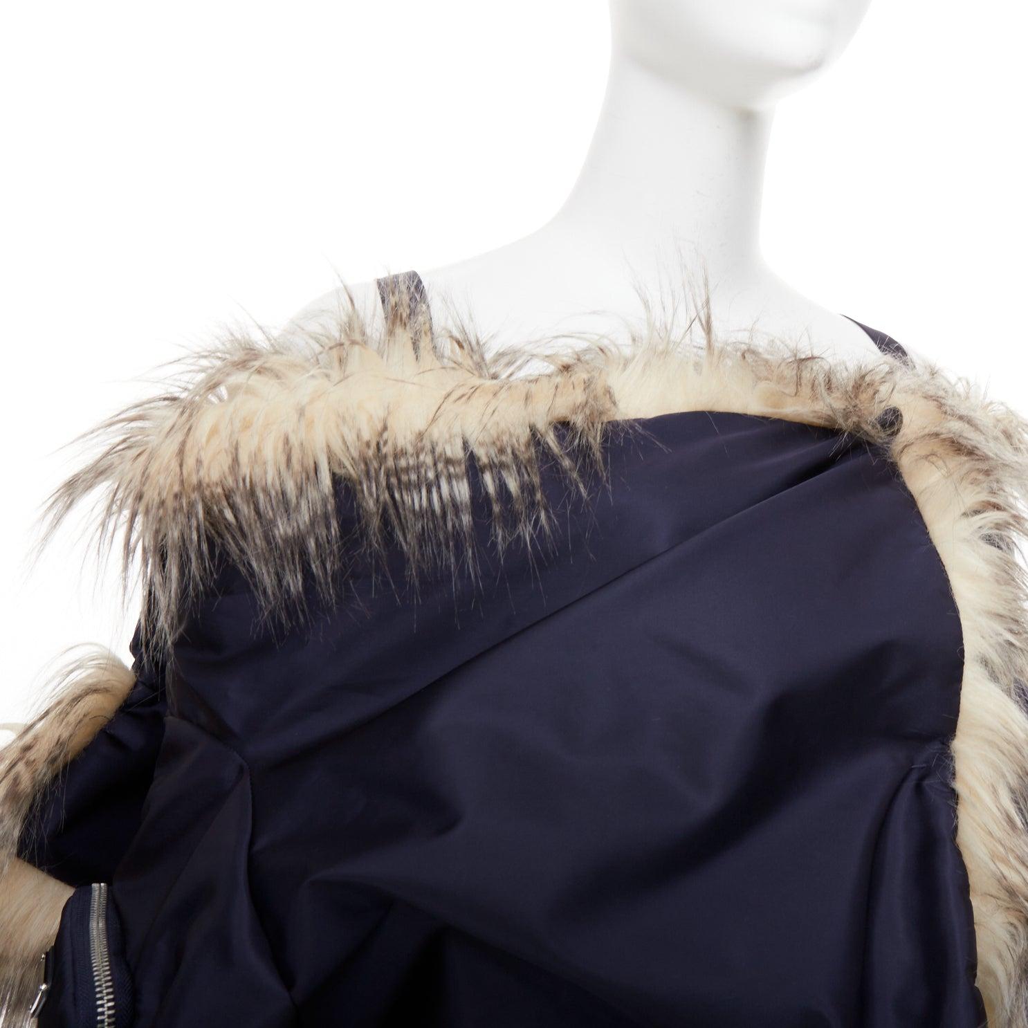 PRADA 2021 Runway faux fur oversized off shoulder bomber coat IT38 XS Rihanna For Sale 3