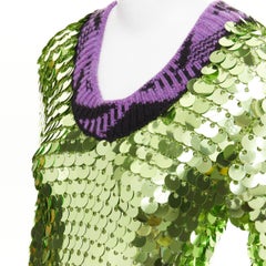PRADA 2021 Runway green sequin paillettes purple jacquard trim dress IT38 XS