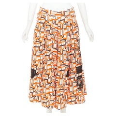 PRADA 2021 Runway orange geometric link print triangle logo cotton midi skirt M