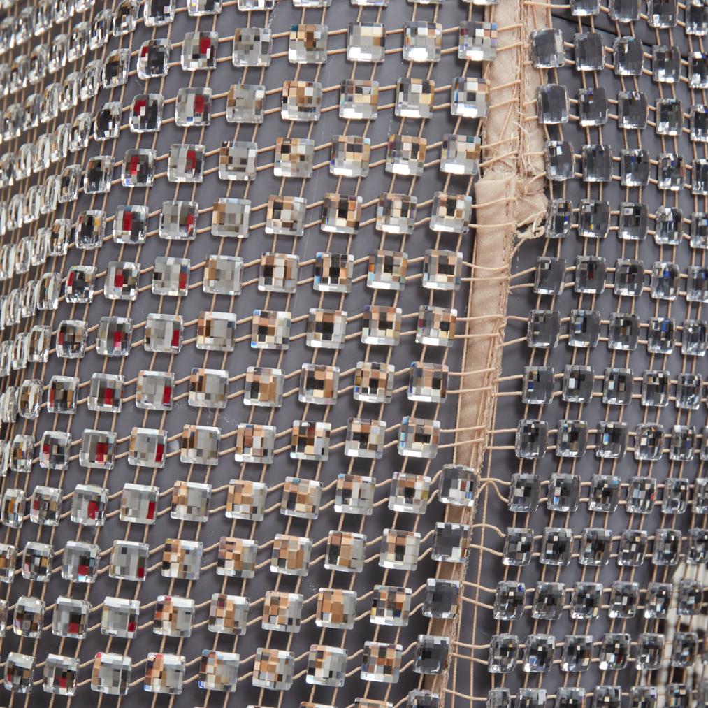 PRADA 2021 Runway square crystal elastic mesh triangle logo plate midi skirt S in vendita 3