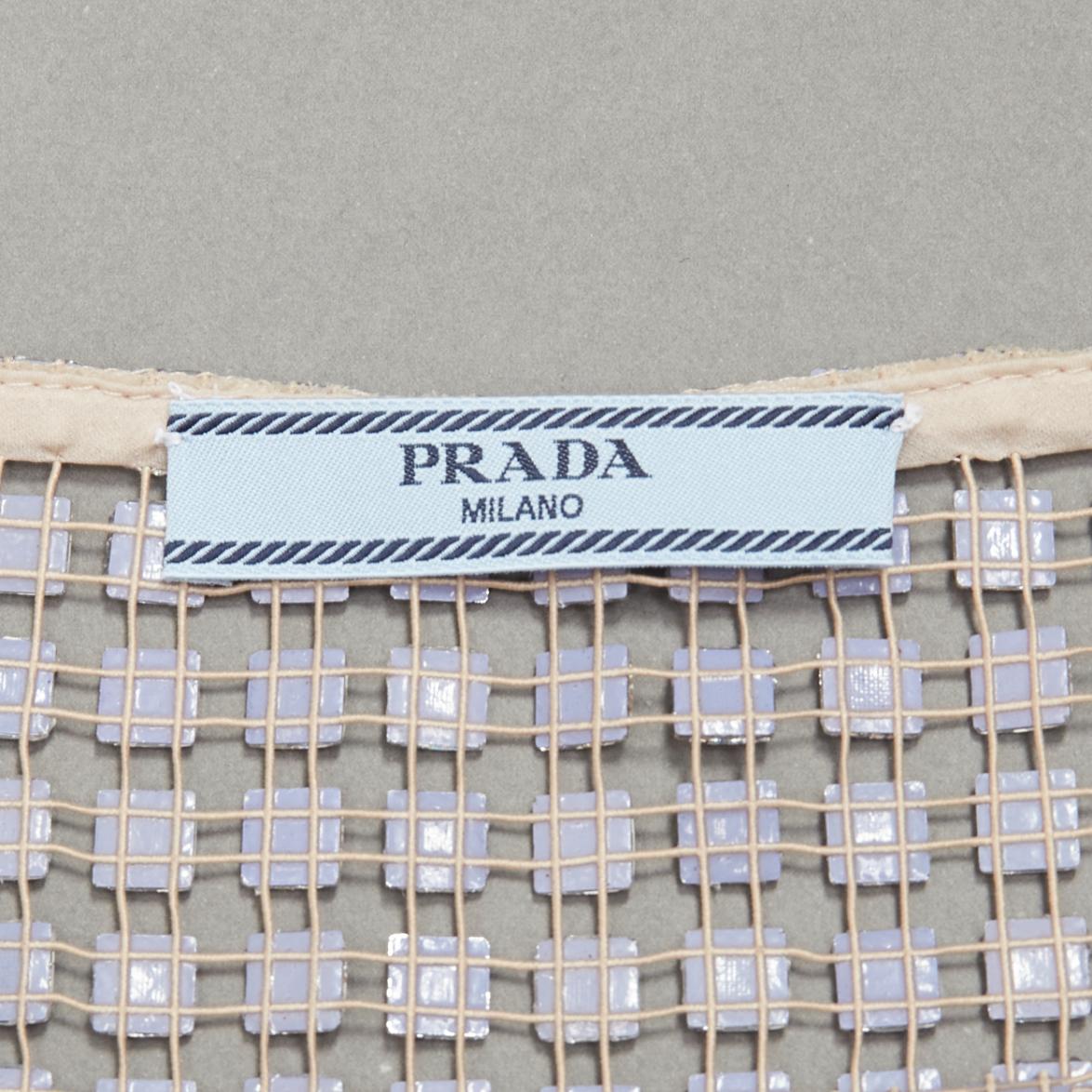 PRADA 2021 Runway square crystal elastic mesh triangle logo plate midi skirt S in vendita 4