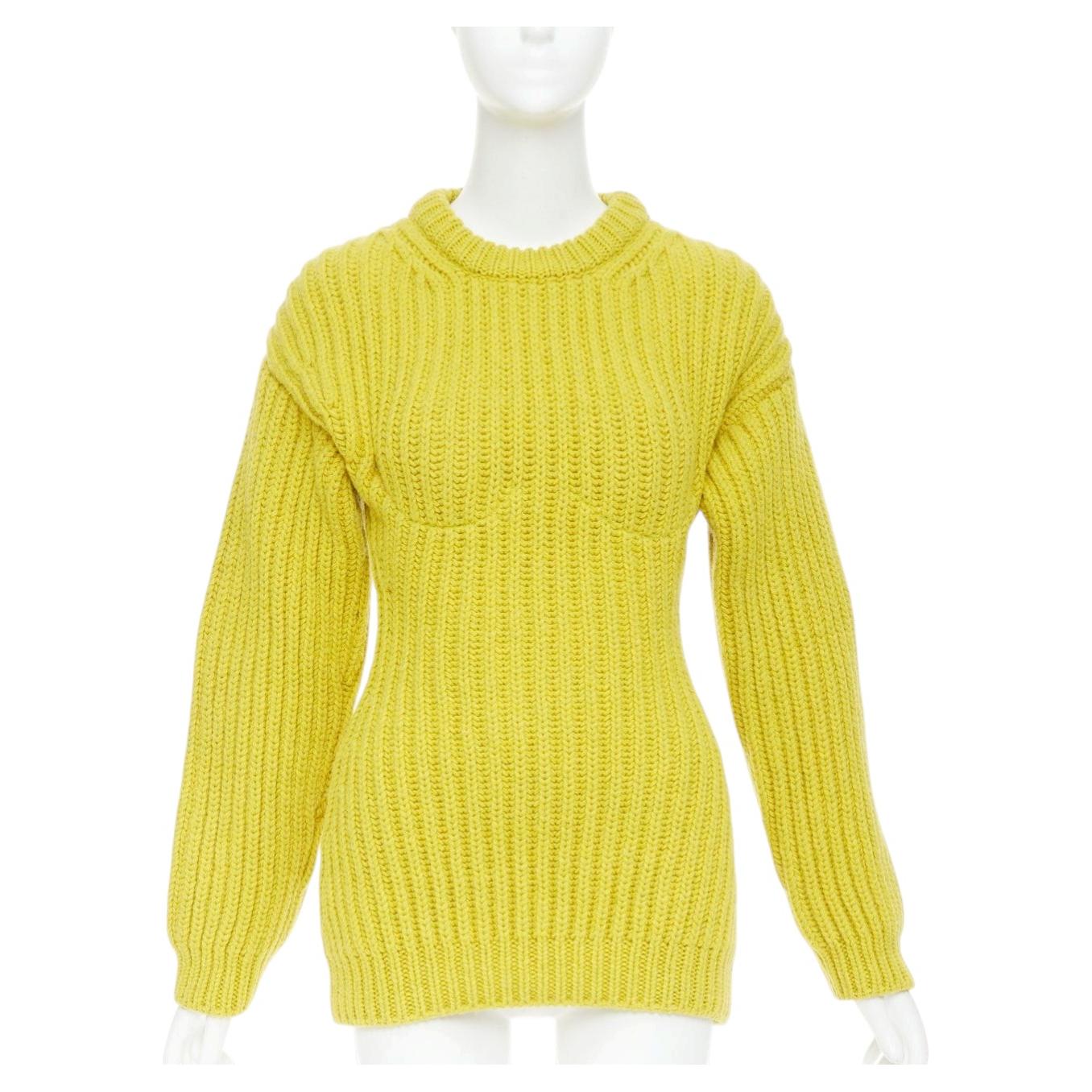 Prada 2021 Laufsteg-Pullover aus gelber Shetlandwolle mit integriertem BH-Korsett, Brustumfang IT38 XS