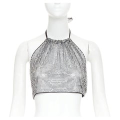 PRADA 2021 silver crystal rhinestone mesh halter neck crop top IT36 XXS