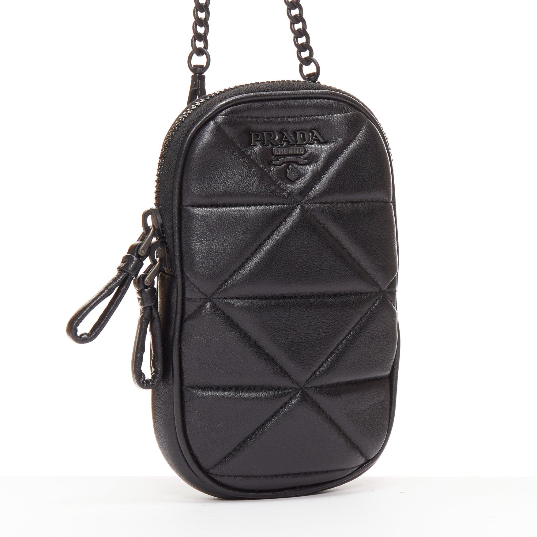 PRADA 2021 Spectrum black geometric quilted logo chain small crossbody bag In Excellent Condition In Hong Kong, NT