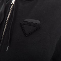 PRADA 2021 tonal black cotton knit triangle logo zip up cropped hoodie jacket S