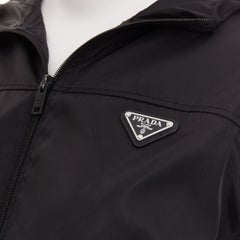PRADA 2021 virgin wool nylon front silver triangle plague zip up hoodie jacket