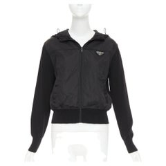 PRADA 2021 virgin wool nylon front silver triangle plague zip up hoodie jacket
