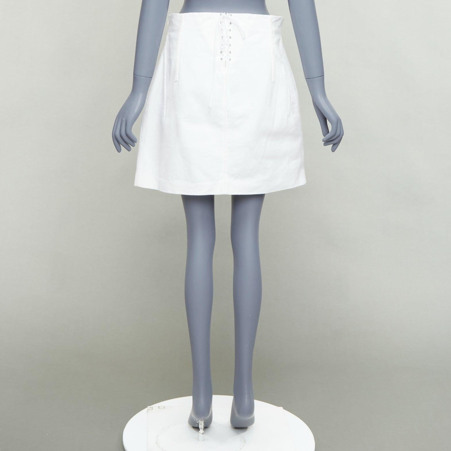 PRADA 2021 jupe dos nu effilée en denim de coton blanc à dentelle foncée IT44 L Pour femmes en vente
