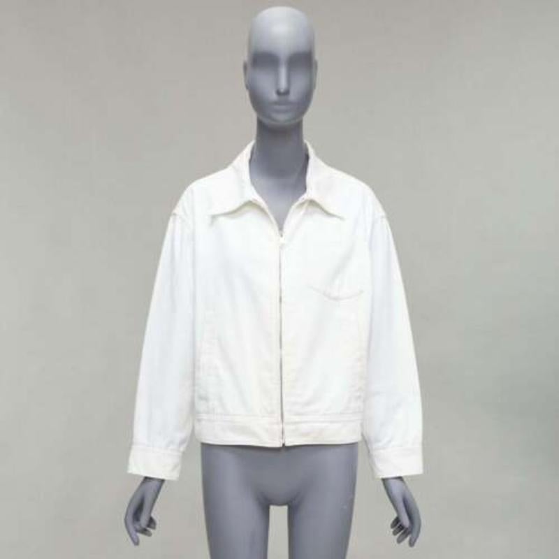 PRADA 2021 denim bianco logo 3D tasca posteriore giacca cropped zip up M in vendita 5