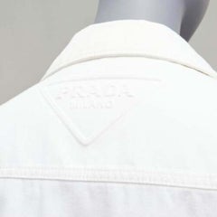 PRADA 2021 white denim 3D logo back pocketed cropped zip up jacket M