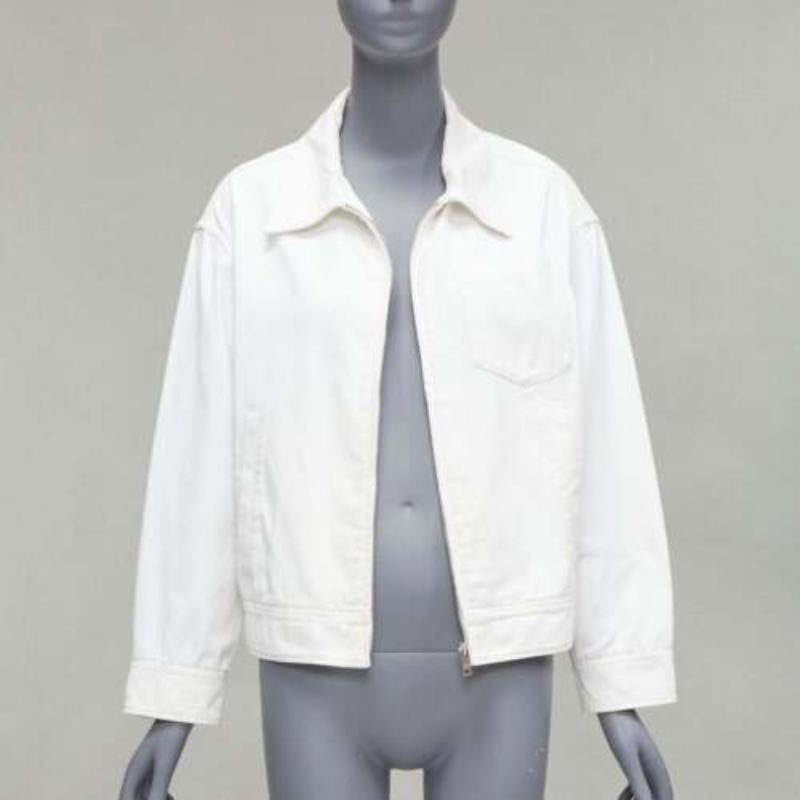 Grigio PRADA 2021 denim bianco logo 3D tasca posteriore giacca cropped zip up M in vendita