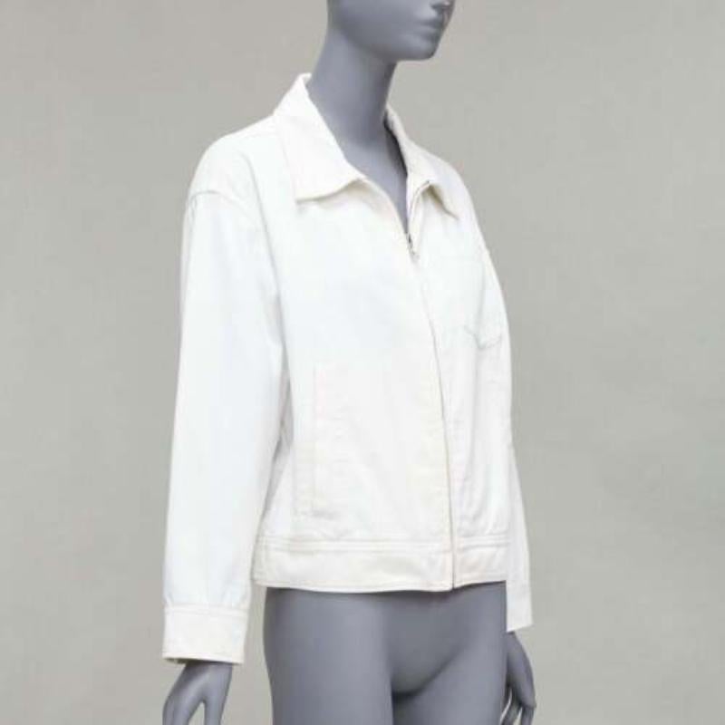 PRADA 2021 denim bianco logo 3D tasca posteriore giacca cropped zip up M In condizioni buone in vendita a Hong Kong, NT