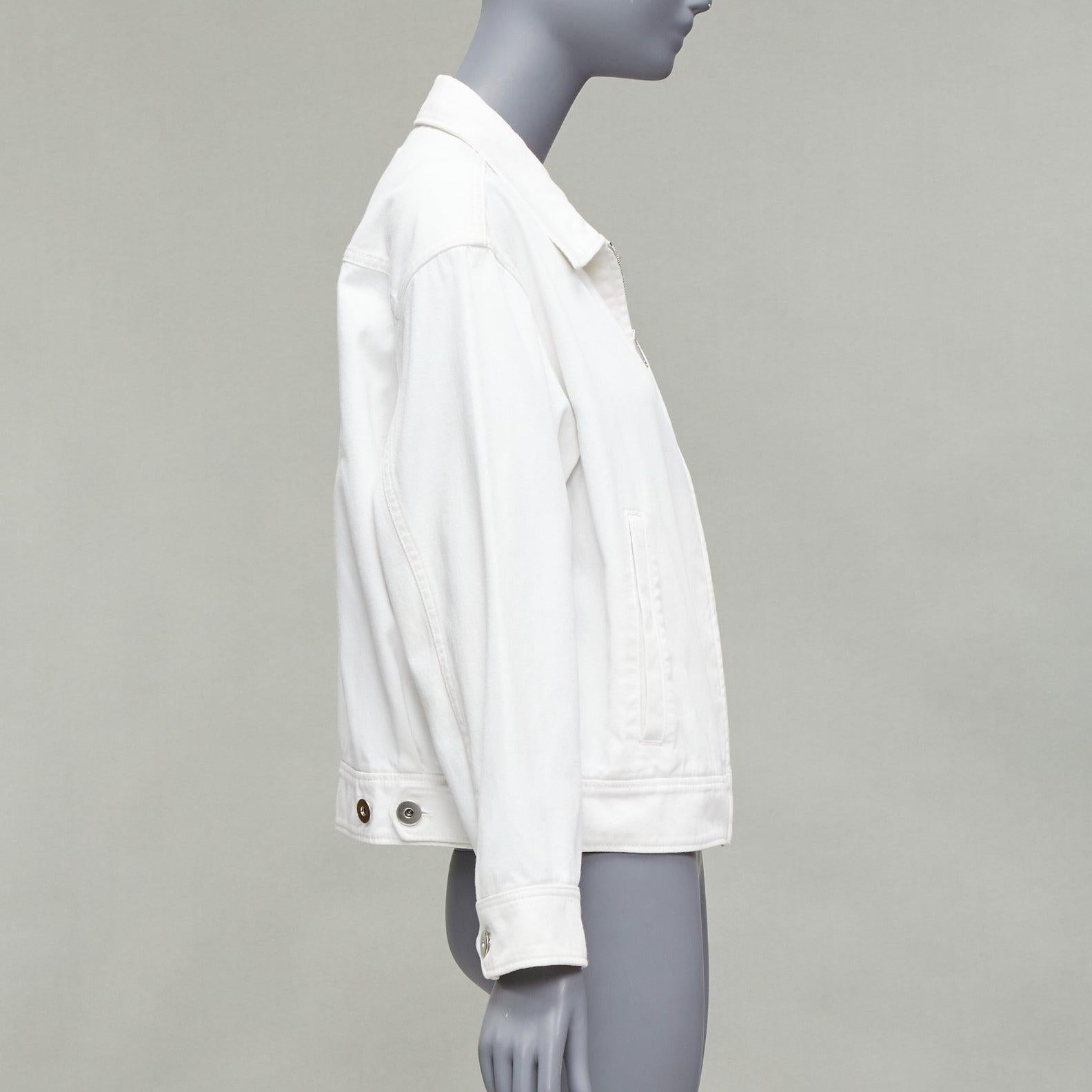 PRADA 2021 white denim 3D logo back pocketed cropped zip up jacket M For Sale 1