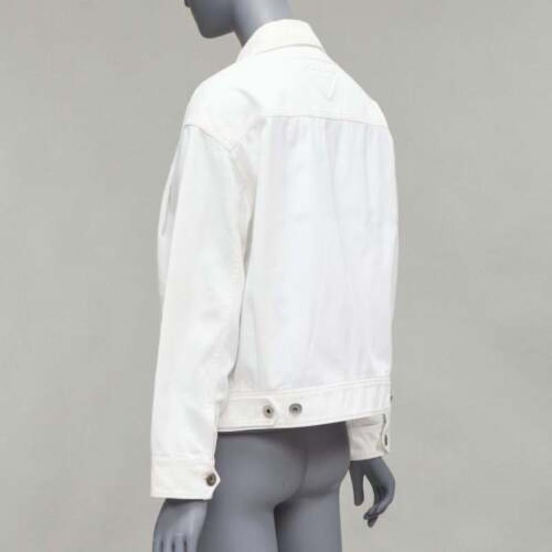 PRADA 2021 denim bianco logo 3D tasca posteriore giacca cropped zip up M in vendita 2