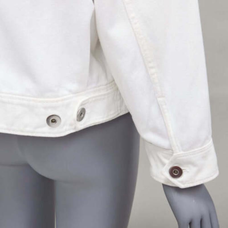 PRADA 2021 denim bianco logo 3D tasca posteriore giacca cropped zip up M in vendita 3