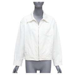 PRADA 2021 white denim 3D logo back pocketed cropped zip up jacket M