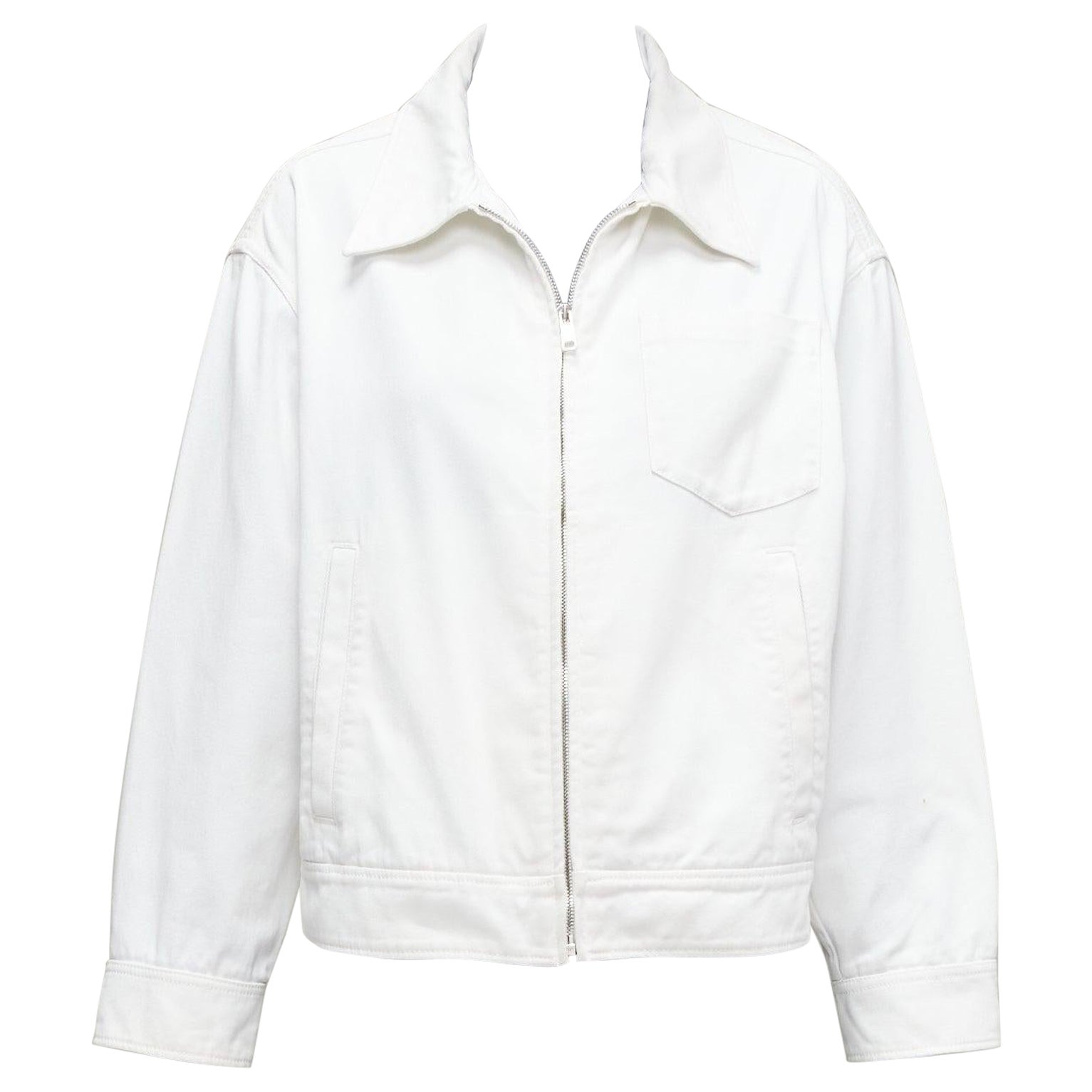 PRADA 2021 white denim 3D logo back pocketed cropped zip up jacket M