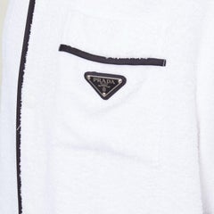 PRADA 2021 white terry towelling black triangle logo plaque bowling shirt L