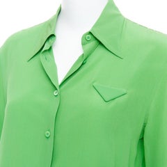 PRADA 2022 100% silk crepe de chine kelly green triangle logo shirt IT38