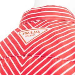 PRADA 2022 100% silk red white diagonal stripe logo back dress shirt EU39 M