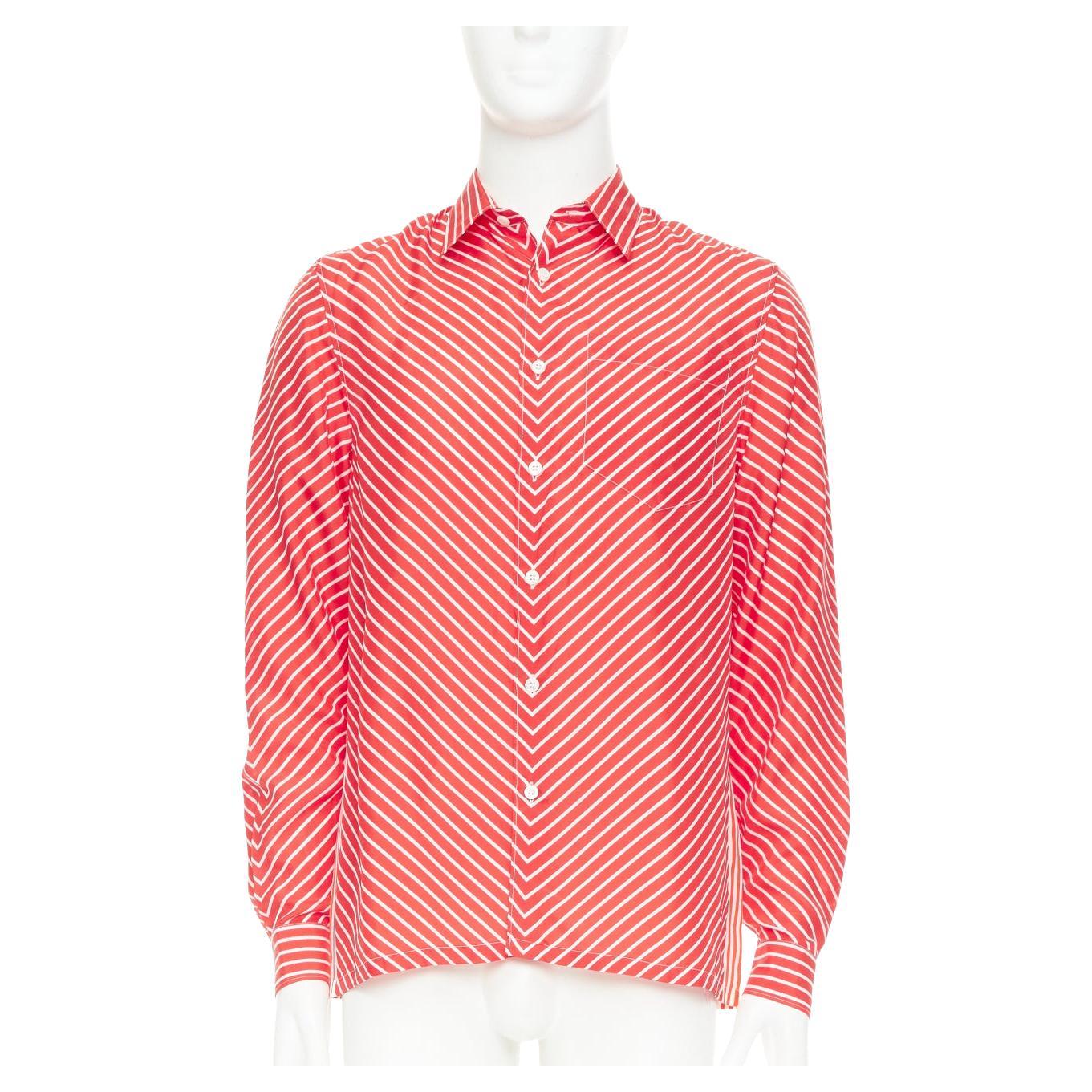 PRADA 2022 100% Seide rot weiß diagonal gestreiftes Logo-Rückenhemd EU39 M
