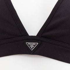 PRADA 2022 black jersey triangle logo plate plunging bralette top IT38 XS