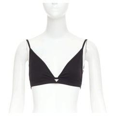 PRADA 2022 black jersey triangle logo plate plunging bralette top IT38 XS