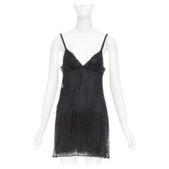 PRADA 2022 black rhinestone crystal degrade embellished mini slip dress IT40 S